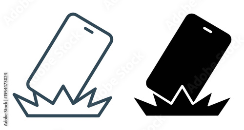 Of a smartphone falling and hitting the ground, in outline and solid fill