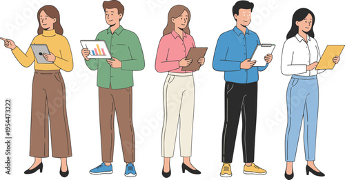 Diverse collection of circular people avatar icons featuring men and women in casual and professional attire flat vector illustration.