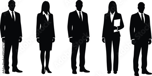Diverse group of professional men and women in smart casual business attire standing together isolated on white background flat vector.