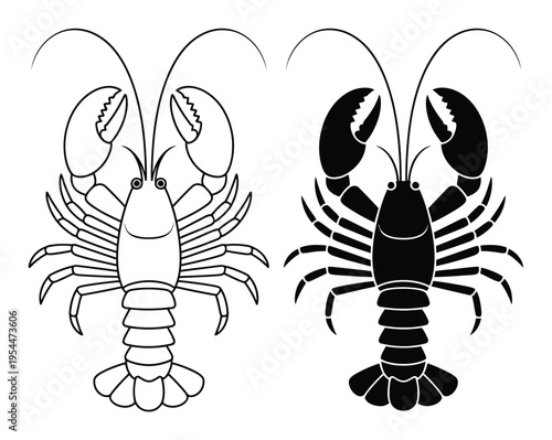 Crayfish Vector Illustration in Black and White