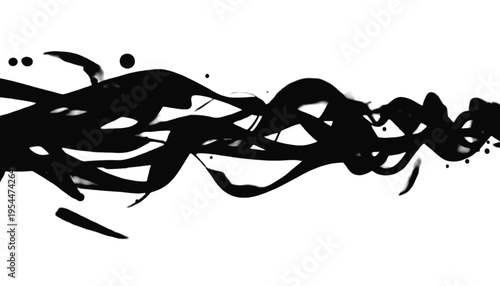 Black aggressive brush strokes form a horizontal wave pattern with ink splatters across a clean white.