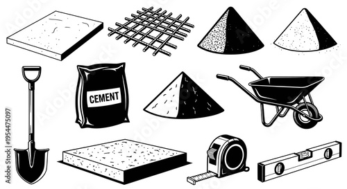 Building Materials and Masonry Construction Tool Set