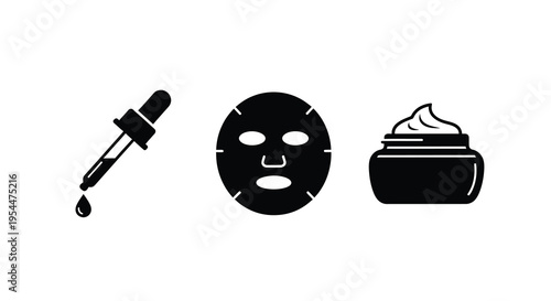 Skincare products including serum sheet mask and cream silhouette