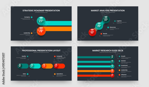 Advertising Forecast Two Three Four Five Element Infographic Frame Layout Vector Illustration Collection. Enterprise Briefing 2 3 4 5 Option Chart Slide Design Set.