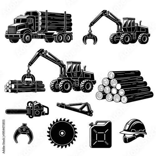 Heavy Duty Forestry Logging Industry Machinery Vector