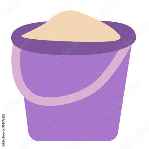 Purple bucket filled with sand, children beach toy, childhood play, kids activity, sandcastle building, and outdoor summer fun.