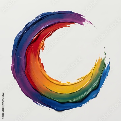 Colorful Brush Stroke Circle in Rainbow Gradient on White Background