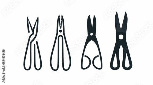 Four cutting tools are lined up against a white background in an isolated set