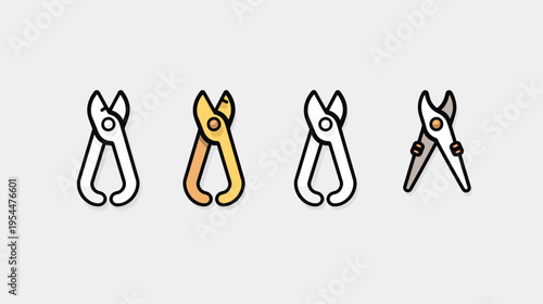 Four variations of wire cutters, illustrated in a minimal and cartoonish style