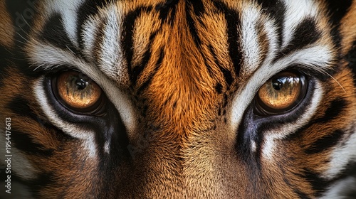 Red tiger face close up with striking big eyes and intense gaze