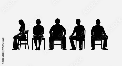 People Sitting Silhouette Set – Waiting Chair Pose Vector Collection