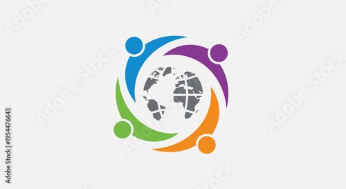 Global Community Logo – People Around World Unity Vector Design