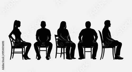 People Sitting Silhouette Set – Waiting Chair Pose Vector Collection