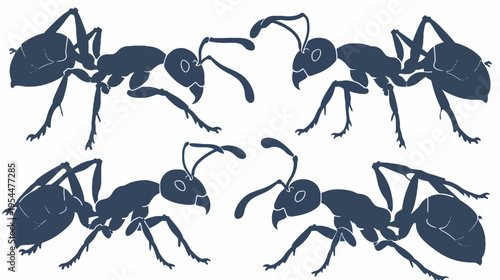 Four stylized ants facing inward on a white background, simple, graphical illustration
