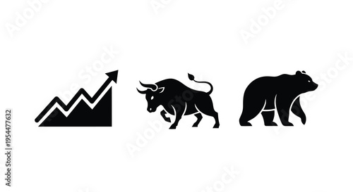 Bull bear and rising chart a financial market representation silhouette