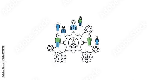 Set of colorful business team and gear icons vector