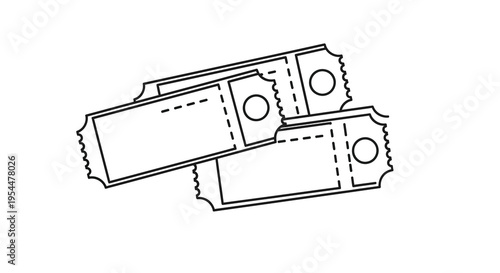 Two overlapping ticket stubs presented as a clean outline silhouette