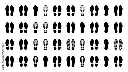 A collection of black and white footprints arranged in a grid pattern