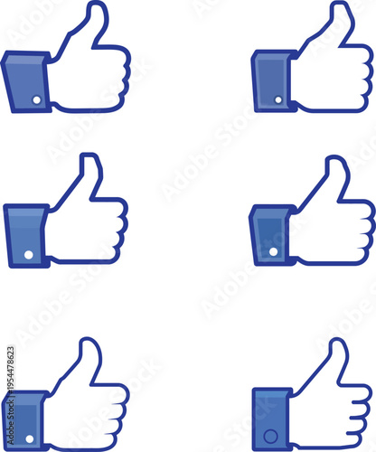 Set of Blue Thumbs Up Icons for Social Media Like Button Approval Symbol Positive Feedback and Digital Communication Marketing Elements