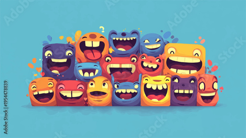 Set of 12 colorful emoticon faces vector