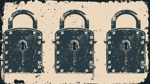 Three distressed, blue-gray padlocks are set against a tan textured background