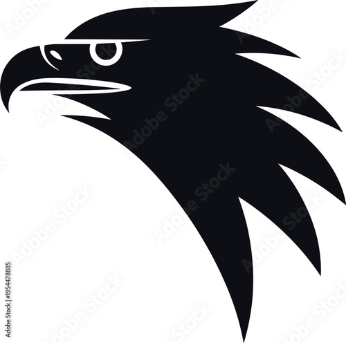 Eagle head silhouette isolated on white background, fierce bird of prey illustration, black hawk mascot vector design, powerful wildlife emblem symbol