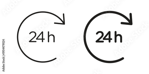 24 Hrs icon for mobile application, button and website design.