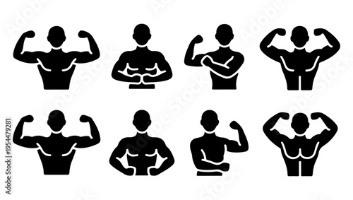 Diverse silhouettes of strong people displaying various powerful poses and stances