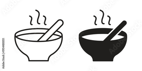 Bowl of soup icon for mobile application, button and website design.