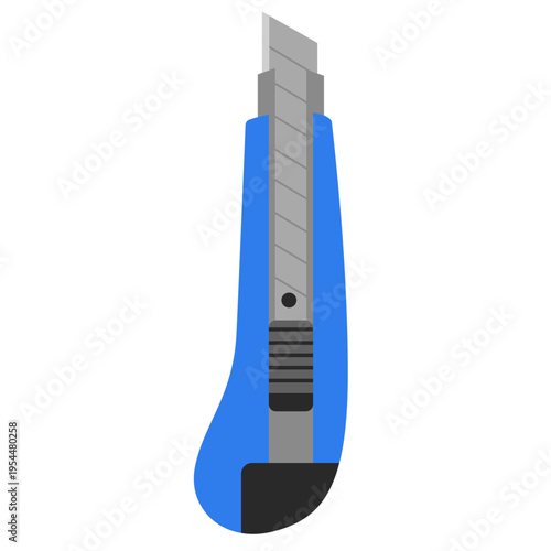 Blue utility knife icon for cutting work, labor day, construction tools, skilled trades, professional equipment, crafting projects, and precision craftsmanship.
