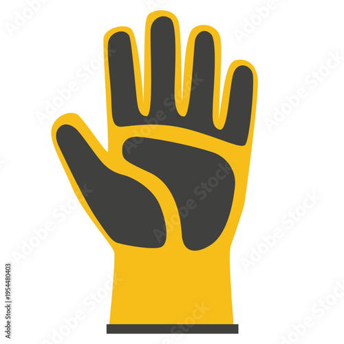 Yellow work glove icon for labor day, safety equipment, worker protection, construction sites, skilled trades, professional gear, and industrial hand safety.