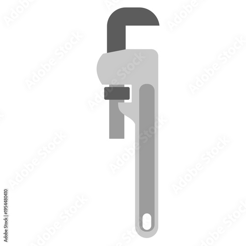 Gray pipe wrench icon for plumbing work, labor day, construction tools, mechanical repair, skilled trades, professional equipment, industrial applications, and technical expertise.