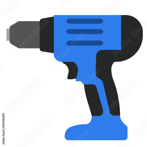 Blue power drill icon for construction work, labor day, drilling tools, skilled trades, professional equipment, building projects, worker craftsmanship, and mechanical work.