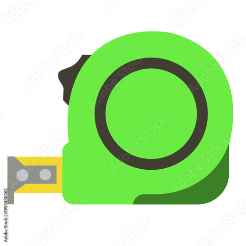 Green tape measure icon for construction measurement, labor day, building tools, precision work, skilled trades, professional equipment, and carpentry projects.