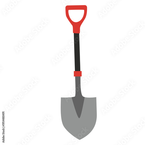 Red shovel icon for construction work, labor day, digging tools, skilled trades, professional equipment, landscaping, building projects, and worker craftsmanship.