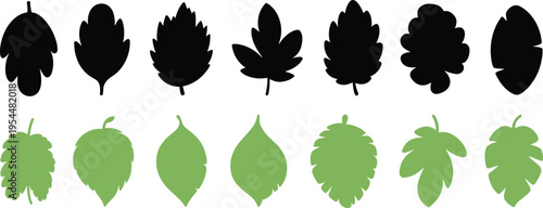 Vector Icons Set of Hops and Leaves for Brewing, Beer, and Agriculture Designs