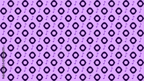 Repeating Music Note and Shape Pattern on Lavender Background vector background