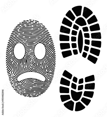 Fingerprint and Footprint Silhouette Vector Illustration