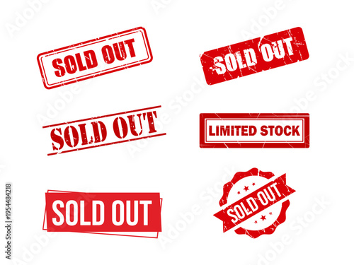 Grunge sold out stamps for retail sale, ecommerce marketing and promotional discount labels.