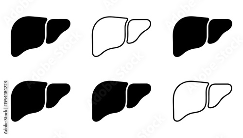 Simple illustration depicting human liver organs in varying styles and arrangements