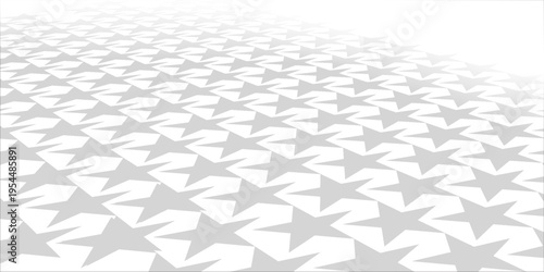 A seamless repeating pattern featuring grey stars arranged in a uniform grid on a clean white background, perfect for textiles, paper, and web design.