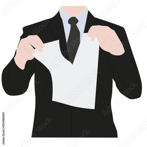 man tearing paper.Hands tear up sealed contract to get rid of non-income-generating business obligations or quit job. 
