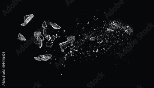 Broken glass on the black background. Isolated realistic cracked glass effect	