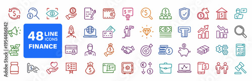 48 line icons of finance and business concepts flat design vector illustration