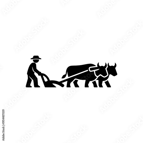Traditional Oxen Field Plowing Icon