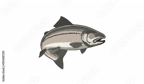 Vintage trout fish mascot logo vector with engraved style and retro fishing badge design