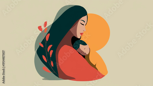 Vector illustration of a woman with long hair and a red shirt