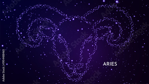 Aries zodiac constellation shaped like a ram created from bright stars in a dark night sky star field representing astrology astronomy and the zodiac sign aries