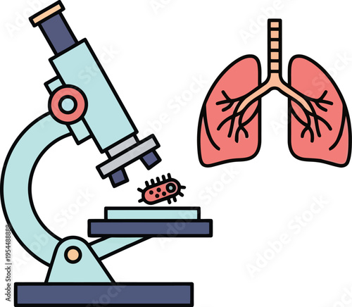 Microscope Examining Lung Disease Bacteria Icon for Medical Research and Pulmonology Diagnostics