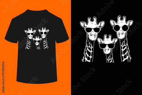 Giraffes Family with Sunglasses - Giraffe T-Shirt 

